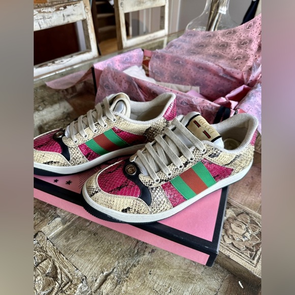 LIMITED EDITION Gucci Garden exclusive real python skin screener sneakers - Picture 4 of 7
